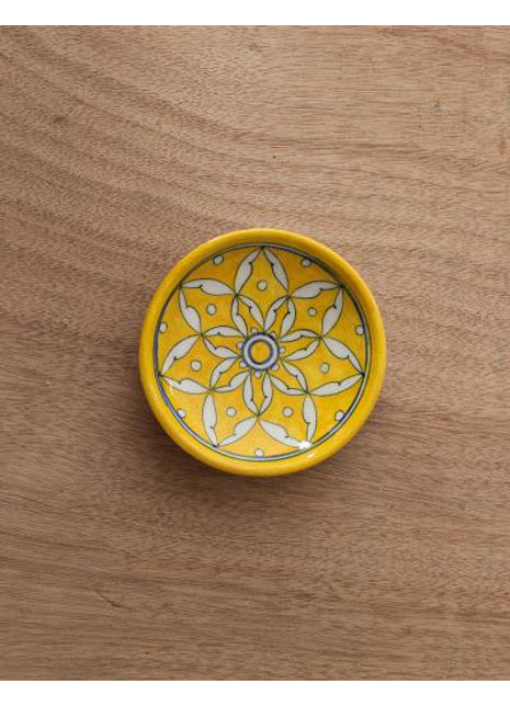 Handmade Geometrical Design Yellow and White Plate 4inch (Set of 4)
