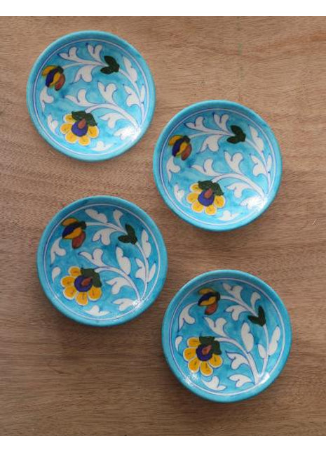 White leaf on Turquoise base Serving plate 4 inches (Set of 4)