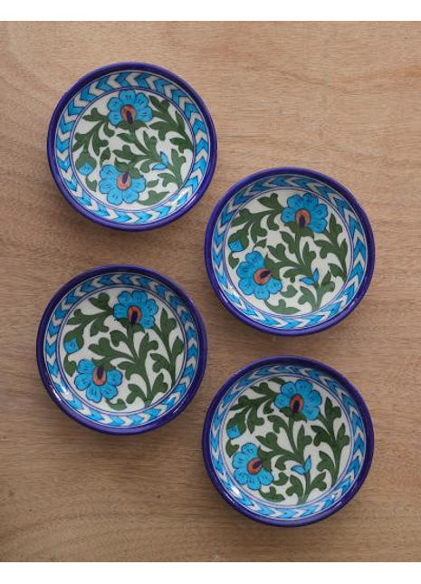 Green leaf and Turquoise Flowers Decorative Plate 5 inch(Set of 4)