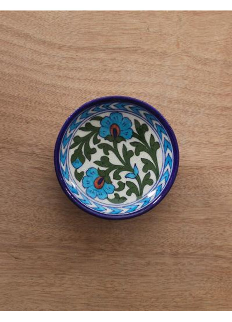 Green leaf and Turquoise Flowers Decorative Plate 5 inch(Set of 4)