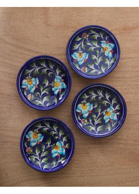 Green leaf on Blue Base Wall Plate 5 inch(Set of 4)