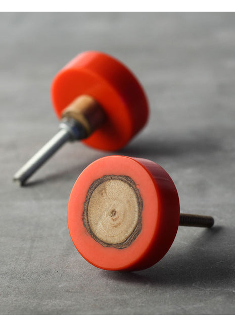Unique Orange And Wooden Resin Round Bathroom Cabinet Knob
