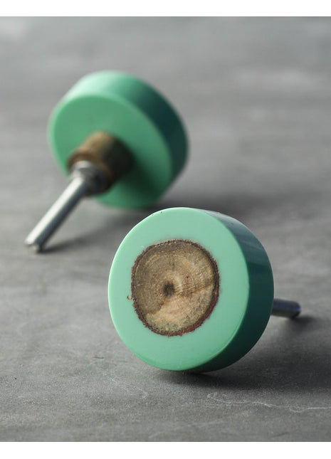 Antique Sea Green And Wooden Resin Round Kitchen Cabinet Knob
