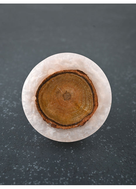 Wooden and Cream Textured Resin Round Kitchen Cabinet Knob