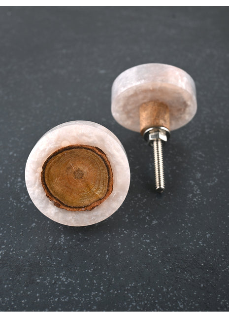 Wooden and Cream Textured Resin Round Kitchen Cabinet Knob
