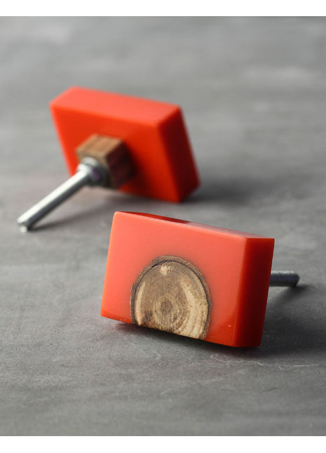 Unique Orange And Wooden Resin Rectangular Shaped Drawer Cabinet Knob