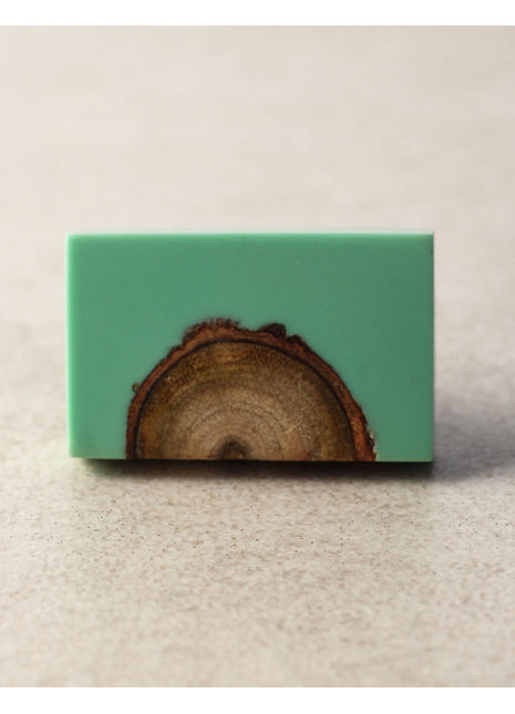 Vintage Sea Green And Wooden Resin Rectangular Shaped Cupboard Knob