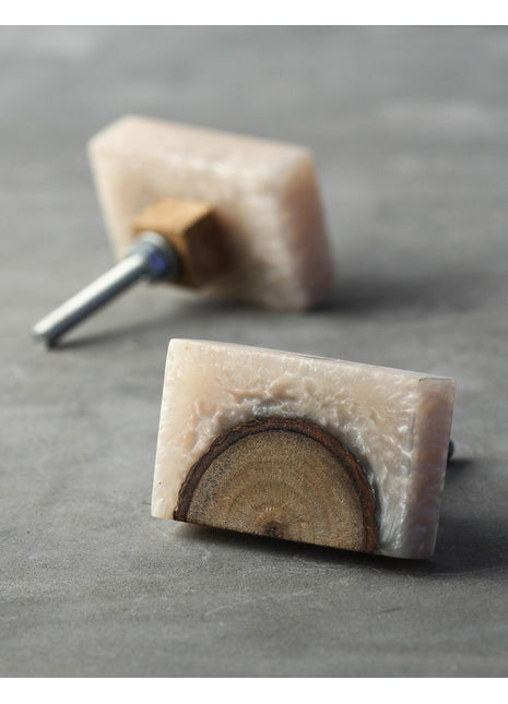 Antique White And Wooden Resin Rectangular Shaped Drawer Cabinet Knob