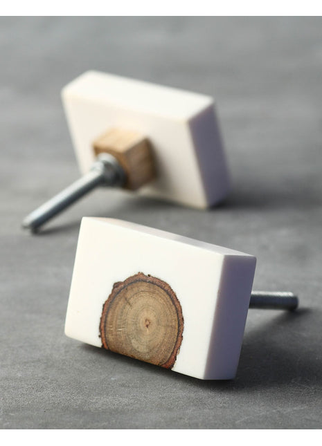 Stylish White And Wooden Resin Rectangular Shaped Dresser Cabinet Knob