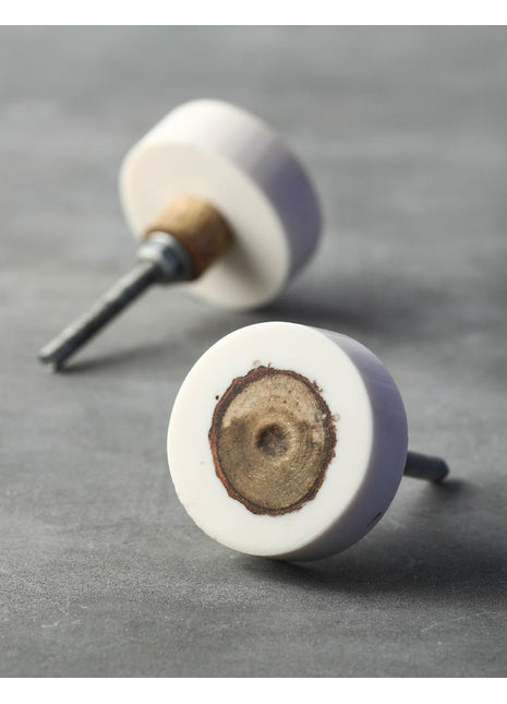 Stylish Wooden and White Resin Round Dresser Cabinet Knob