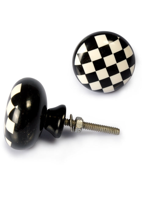 Well Designed Black And White Checkered Resin Drawer Knob