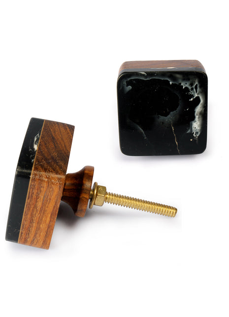 Handmade Black Resin Bathroom Cabinet Knob With Wooden Base