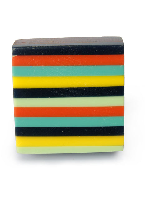 Handmade Resin Multicolor Stripes On Wooden Drawer Cabinet Knob