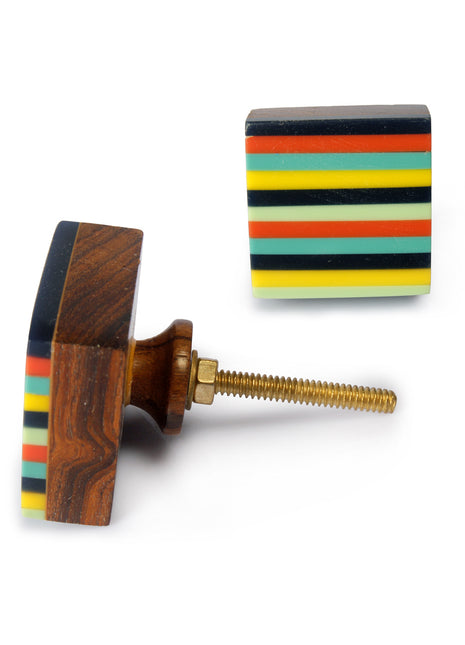 Handmade Resin Multicolor Stripes On Wooden Drawer Cabinet Knob