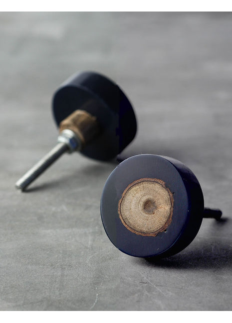 Round Resin Royal Blue And Wooden Dresser Cabinet Knob