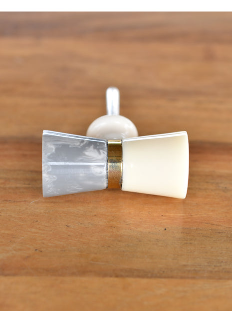 Stylish Drum Shaped White And Grey Drawer Knob With Brass Metal