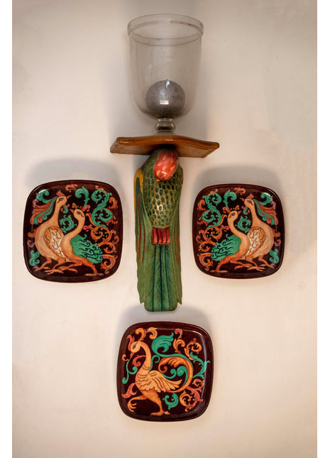 Series of 3 Hand Painted Wall Plates, Decorative Plates, Wall Hanging Plates