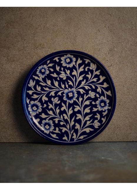 Blue Base with White Leaves Plate 10 inch