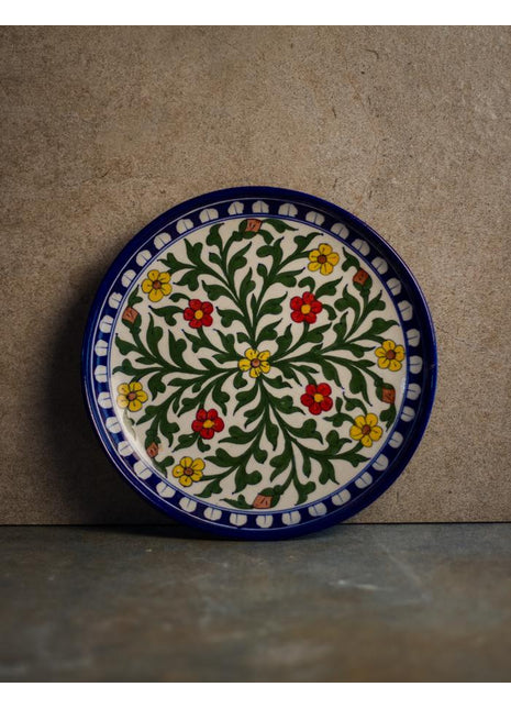 White Base with Yellow and Red Flowers Plate 10 inch