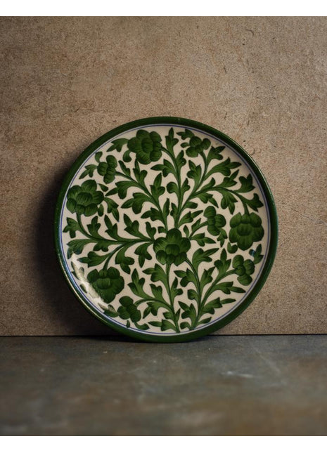 White Base with Green Leaves Plate 10 inch