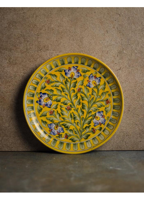 Yellow Base Plate 10 inch Blue Pottery Decorative Plate
