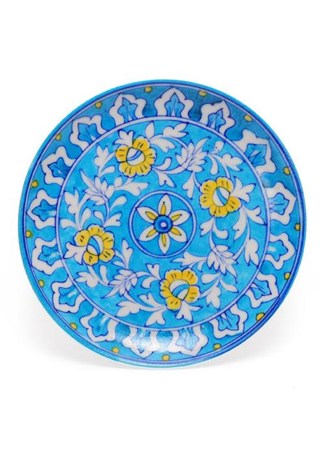 White Leaves and Yellow Flowers on Turquoise Base Plate 8