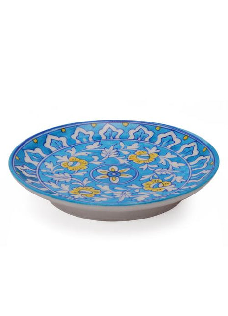 White Leaves and Yellow Flowers on Turquoise Base Plate 8