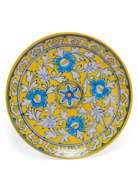 White Leaves and Turquoise Flowers on Yellow Base Plate 8