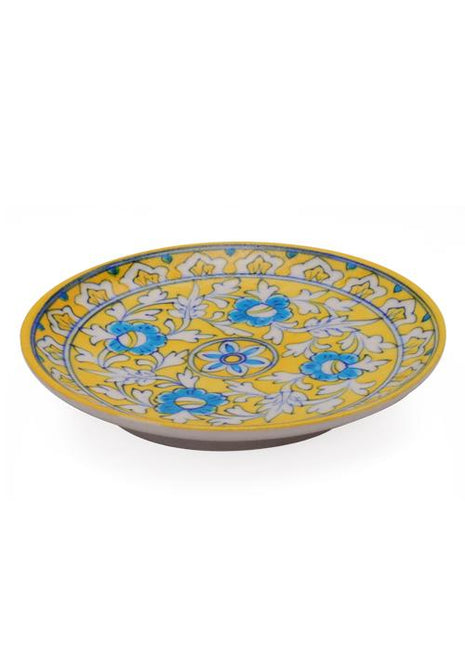 White Leaves and Turquoise Flowers on Yellow Base Plate 8