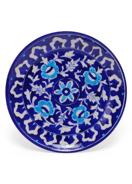 White Leaves and Turquoise Flowers on Blue Base Plate 8