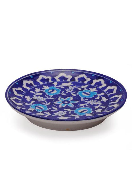 White Leaves and Turquoise Flowers on Blue Base Plate 8