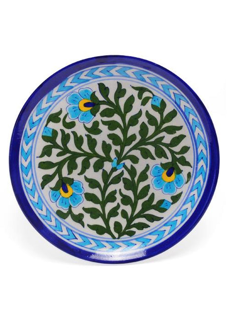 Green Leaves and Turquoise Flowers on White Base Plate 8