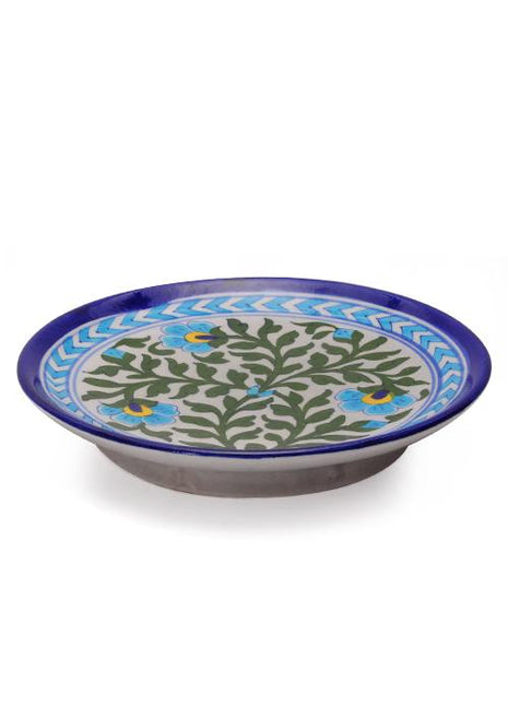 Green Leaves and Turquoise Flowers on White Base Plate 8