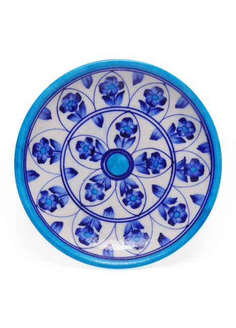 Blue Flowers and Leaves on White Base Plate 6