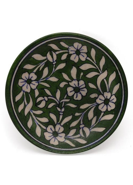 White Leaves and Flowers on Green Base Plate 6