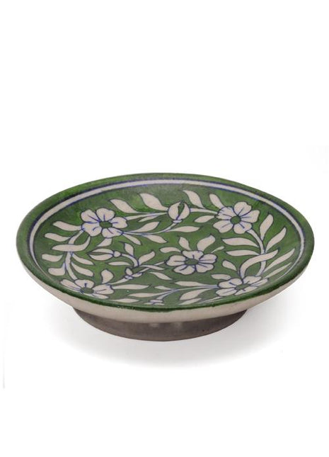 White Leaves and Flowers on Green Base Plate 6