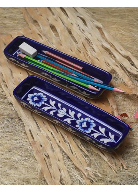 Blue and White Handpainted Blue Pottery Pencil Plate 8 inch (Set of 2 pieces)