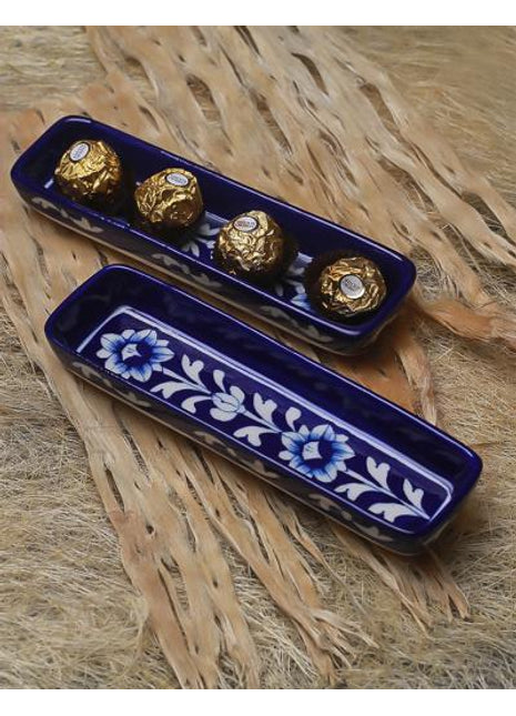 Blue and White Handpainted Blue Pottery Pencil Plate 8 inch (Set of 2 pieces)