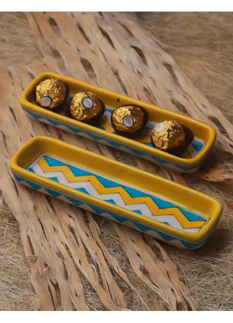 Handmade Zig Zag Design Serving Platter Organizer 8 inch (Set of 2 pieces)