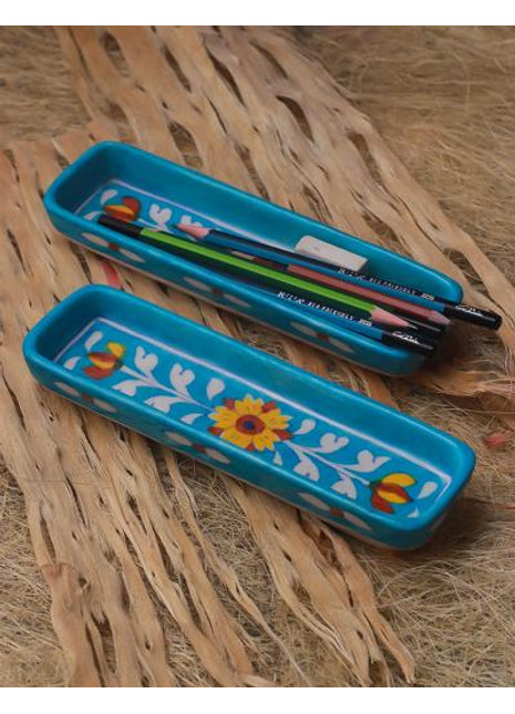 Yellow Flower and White Leaf on Turquoise base serving Platter Organizer 8 inch (Set of 2 pieces)