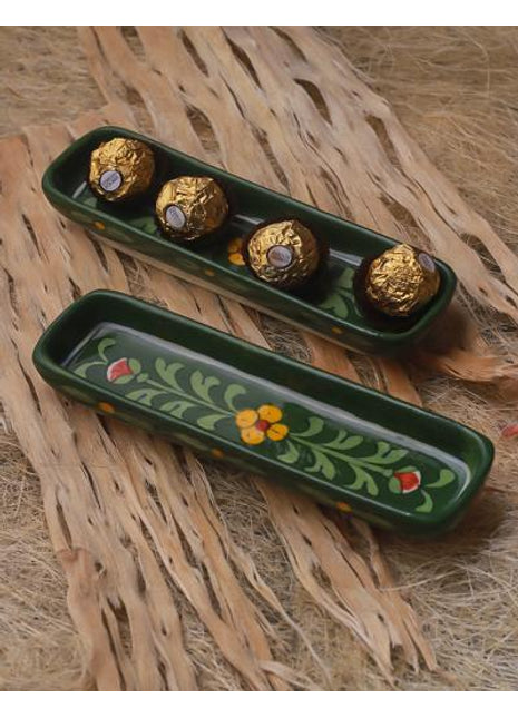 Green Yellow Floral Leafy Pencil Plate 8 inch (Set of 2 pieces)