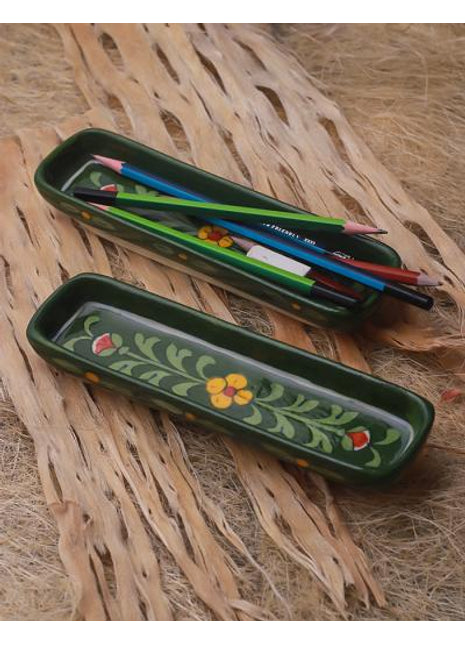 Green Yellow Floral Leafy Pencil Plate 8 inch (Set of 2 pieces)