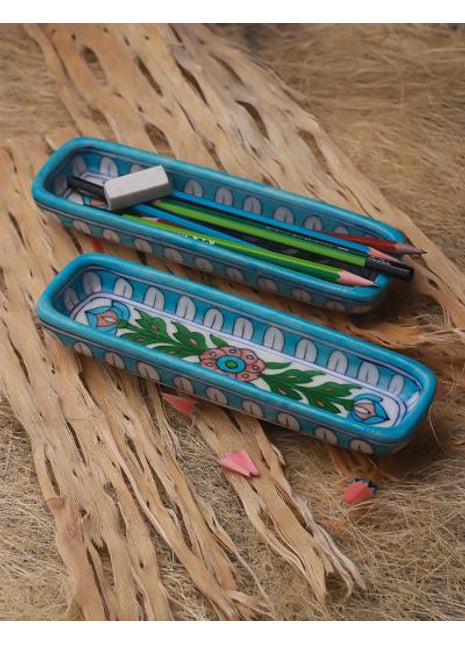 White Base Floral Leafy Pencil Plate 8 inch (Set of 2 pieces)