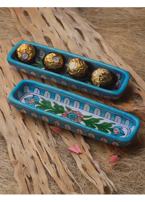 White Base Floral Leafy Pencil Plate 8 inch (Set of 2 pieces)