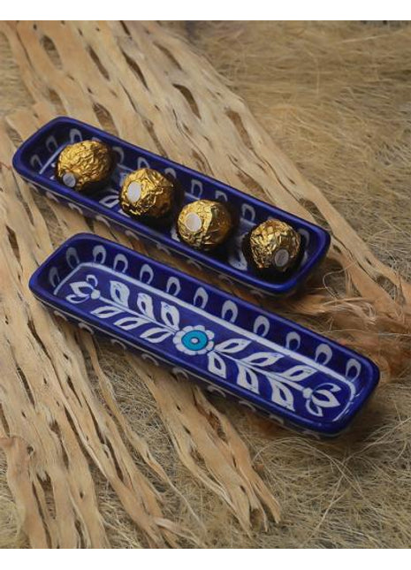 Blue and White Floral Leafy Multiutility Pencil Plate 8 inch (Set of 2 pieces)