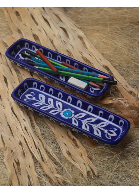 Blue and White Floral Leafy Multiutility Pencil Plate 8 inch (Set of 2 pieces)