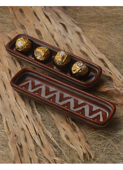 Brown and White Zig Zag Multiutility Pencil Plate 8 inch (Set of 2 pieces)