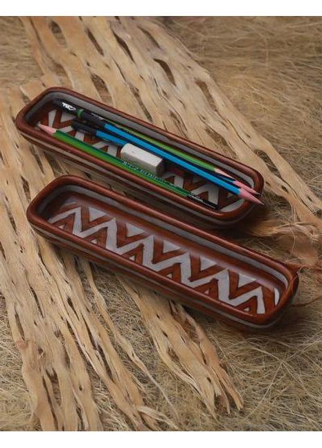 Brown and White Zig Zag Multiutility Pencil Plate 8 inch (Set of 2 pieces)