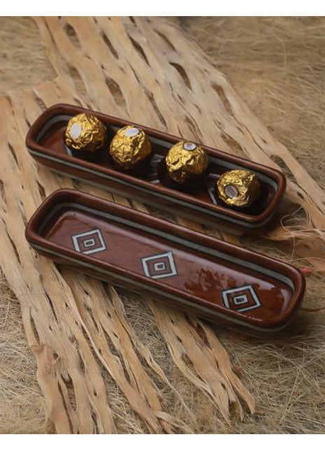 Brown and White Geometric Design Multiutility Pencil Plate 8 inch (Set of 2 pieces)