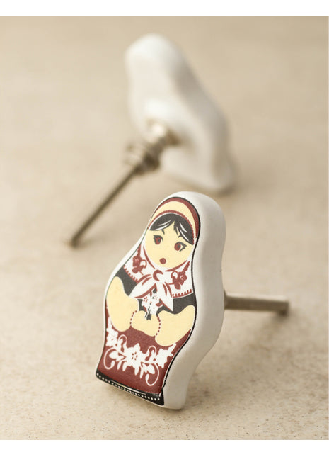 Black And Brown Color Woman Shape Ceramic Cabinet Knob With White Base